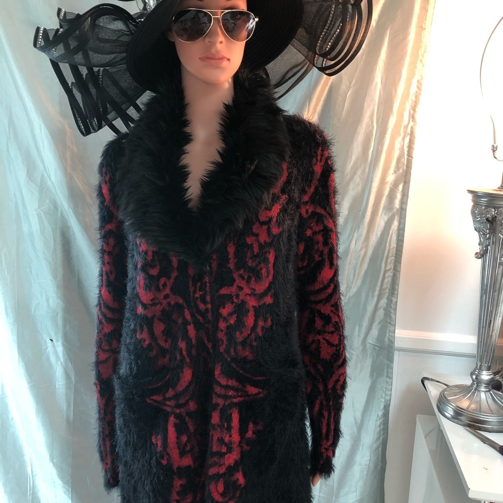 Knee length red soft sweater